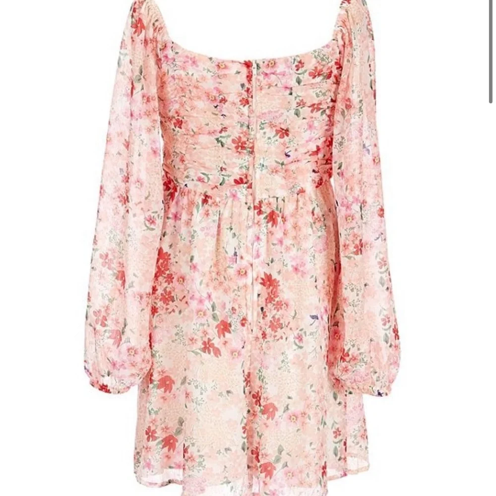 Poppies and Roses Long-Sleeve Ruched Bodice Floral Printed Knit Shift Dress - Picture 3 of 15